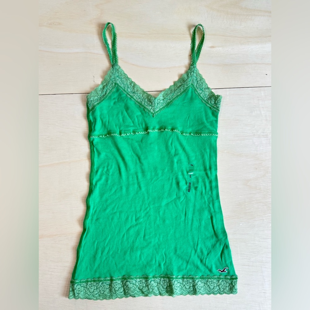 VTG Hollister Y2K Green Lace Trim Cami Tank Top Size Large Bella Swan Core
